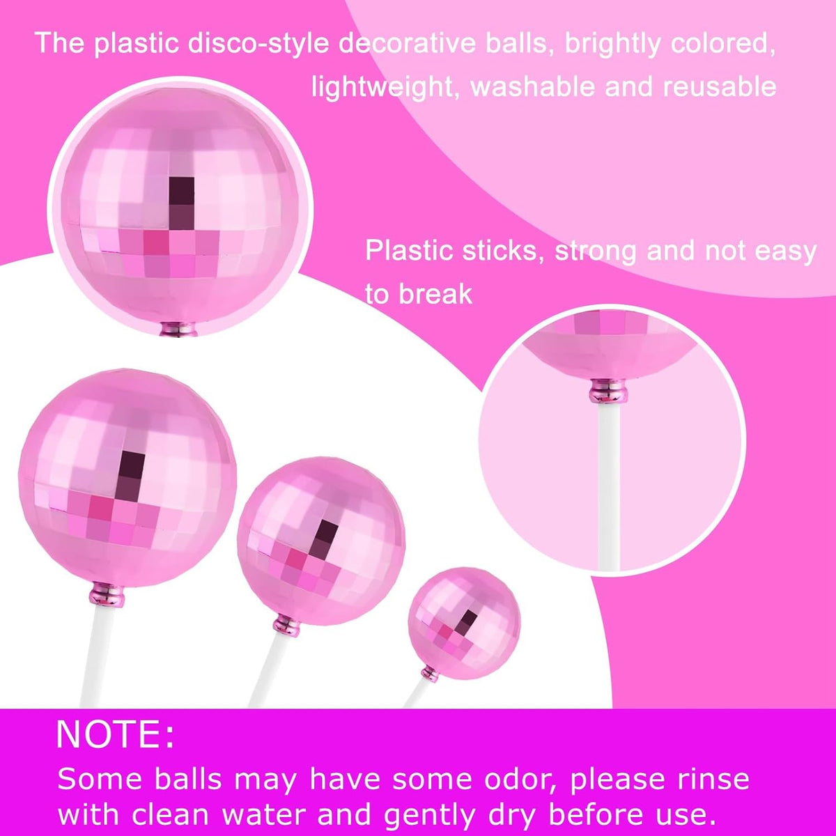 ASTARON 20 Pcs Disco Ball Cake Topper Decorations Sticks Pink Cake Balls Picks Toppers for Birthday