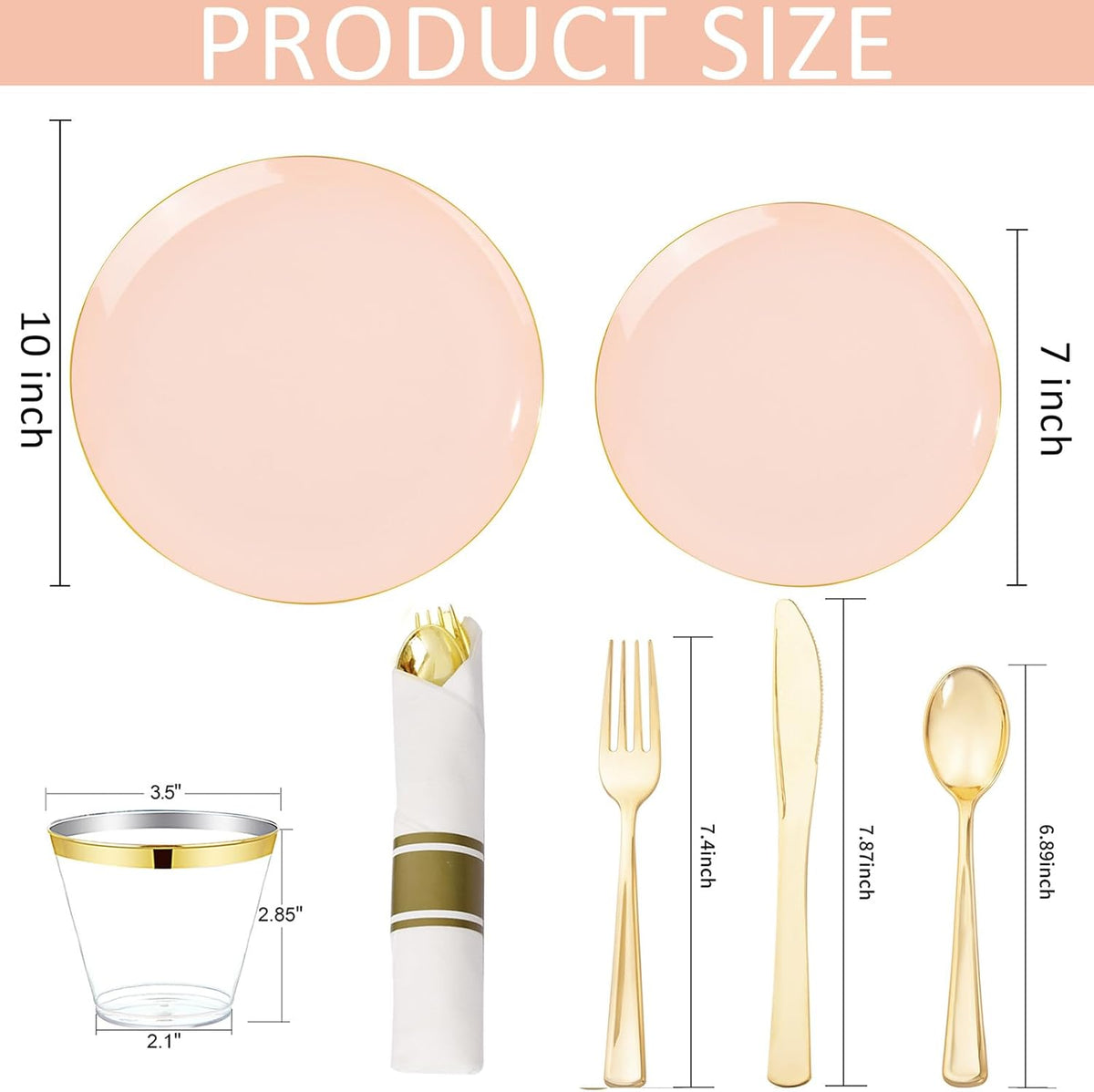 KIRE 175PCS Pink Plates Disposable - Heavy Duty Pink and Gold Plastic Plates Dinnerware Sets - 25