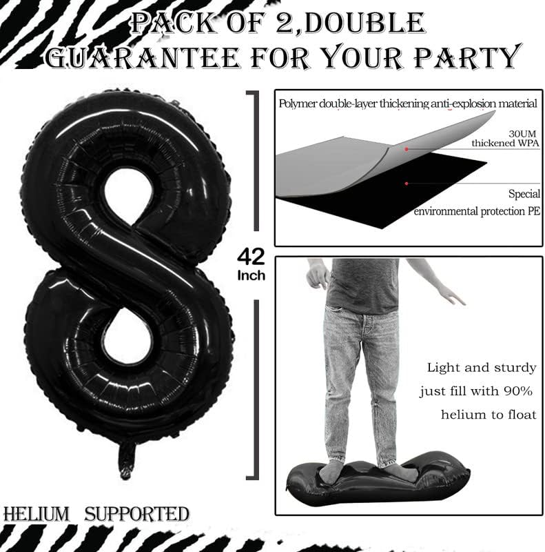 GOER Black Foil Balloons Number 8,Huge Number Balloons for 8th 18th 28th 38th 48th Birthday Party