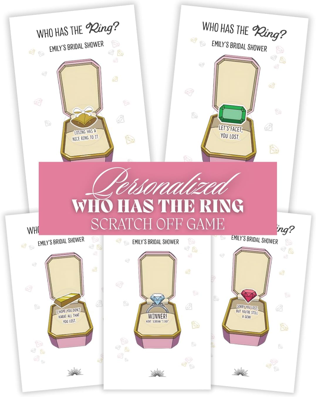 Who Has The Ring Bridal Shower Scratch Off Game - Hilarious Losing Phrases on Ticket Cards - Funny
