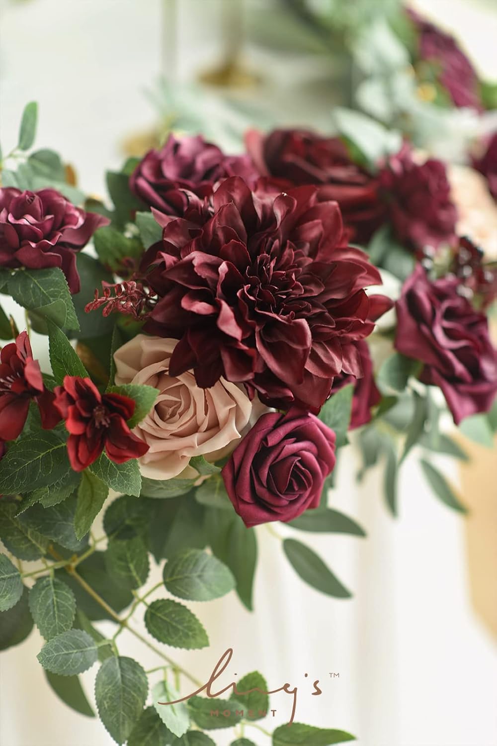 Ling's Moment Flower Garland - 6FT Eucalyptus & Rose - Sweetheart Table Decor for Wedding