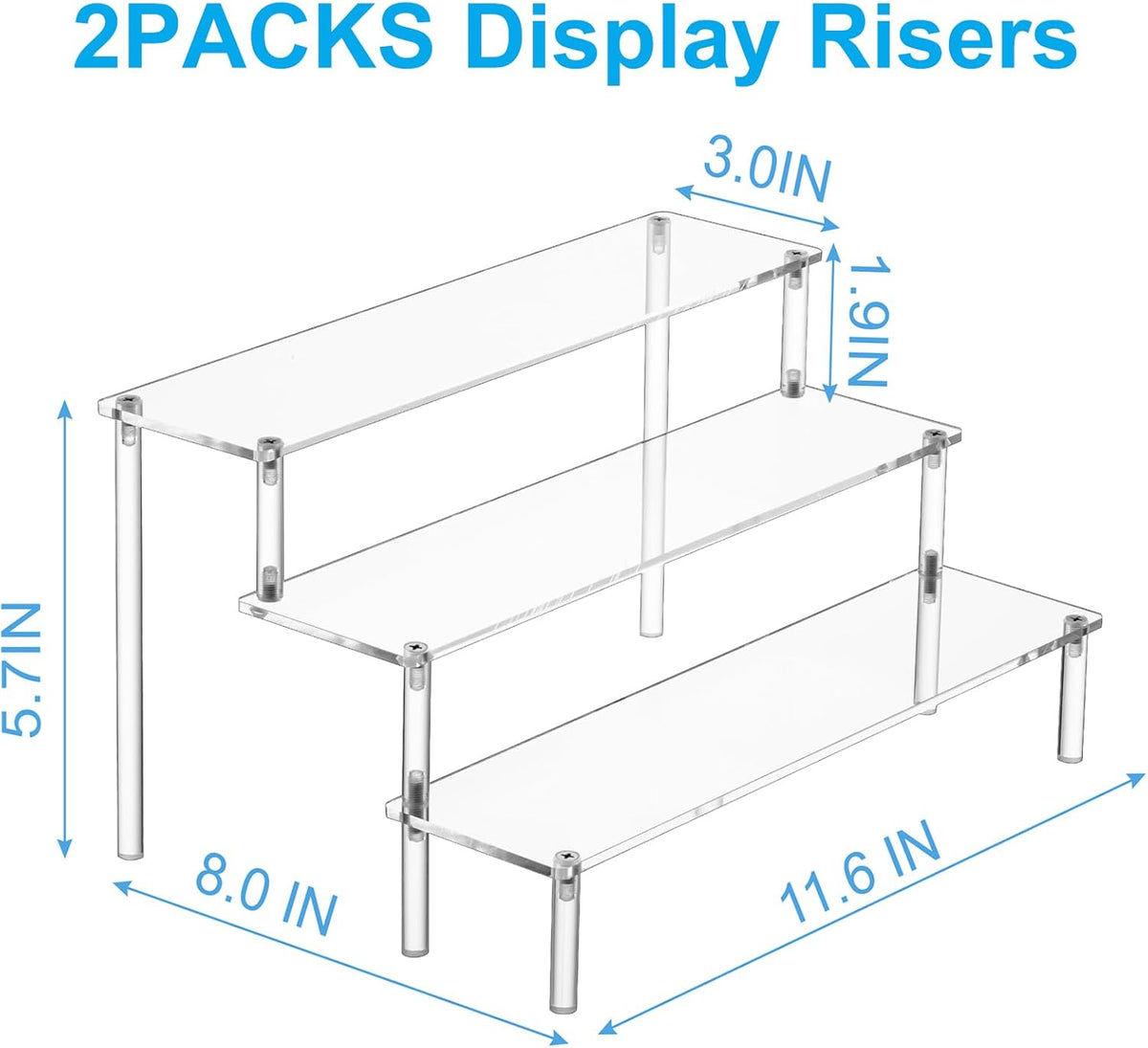 2PCS Large Acrylic Display Risers, Perfume Stand Organizer, Clear Acrylic Shelf Risers for Display
