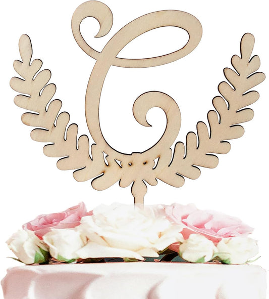 LINGTEER Personalized Inital Letter C Wooden Cake Topper Perfect for Birthday Rustic Wedding