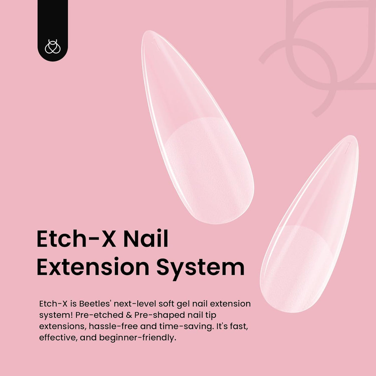 Beetles Gel Nail Tips Etch-X, Stiletto Medium, 288Pcs 12 Sizes, Pre-Etched Half Matte Full Cover