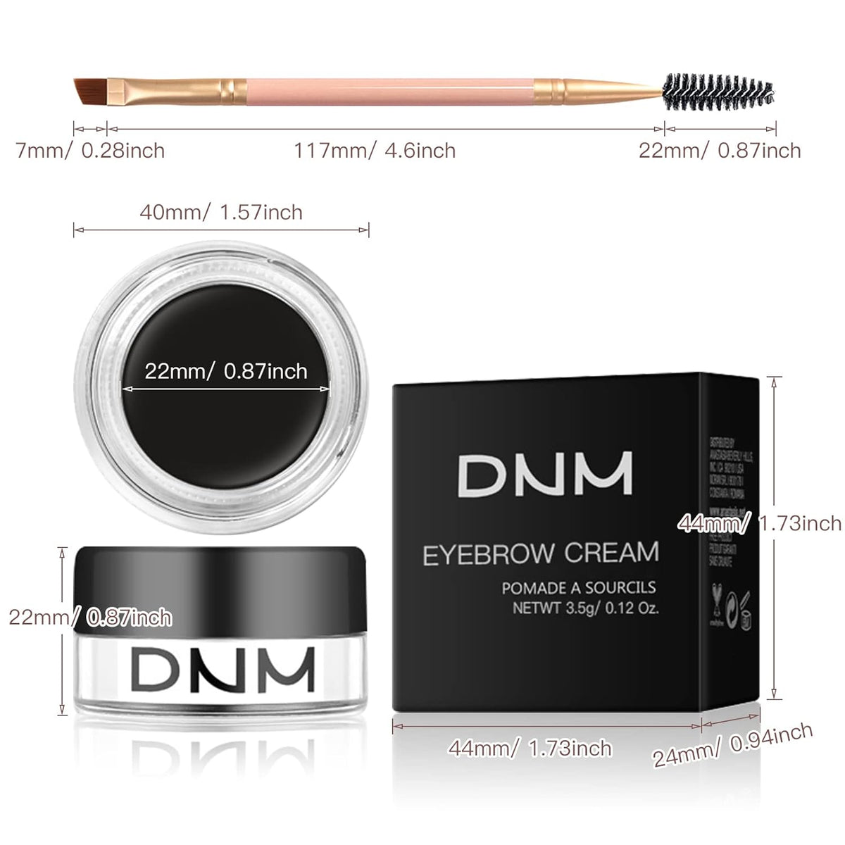 Eyebrow Pomade Kit with Dual-ended Eyebrow Brush, Water and Stain Resistant High Pigment Pomade