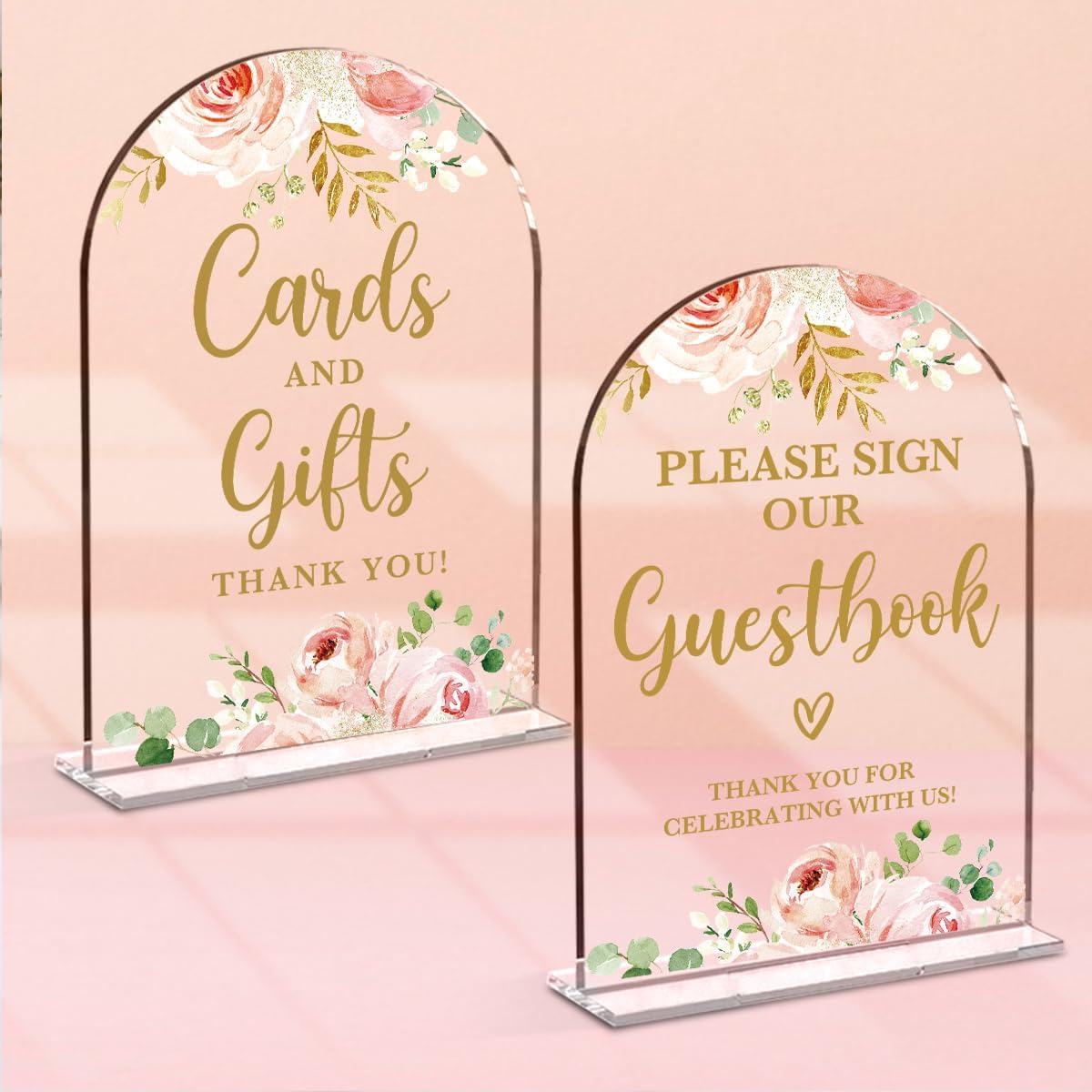 2 Pcs Acrylic Wedding Signs for Reception, Bridal Shower Decorations, Cards and Gifts Signs, Guest