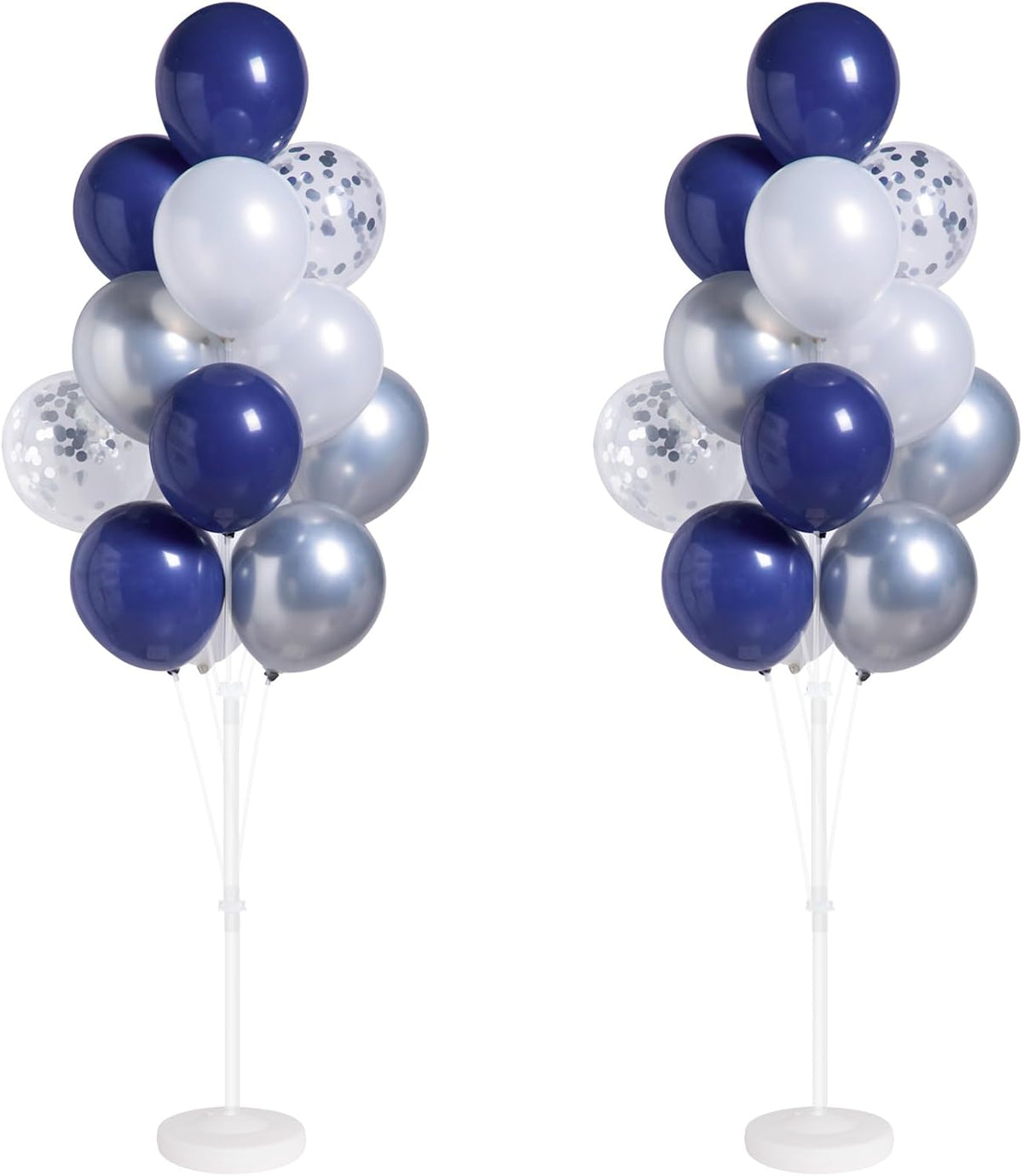Navy Blue Silver Confetti Balloon Column Kit Set of 2 Included-Balloon Column Stand with