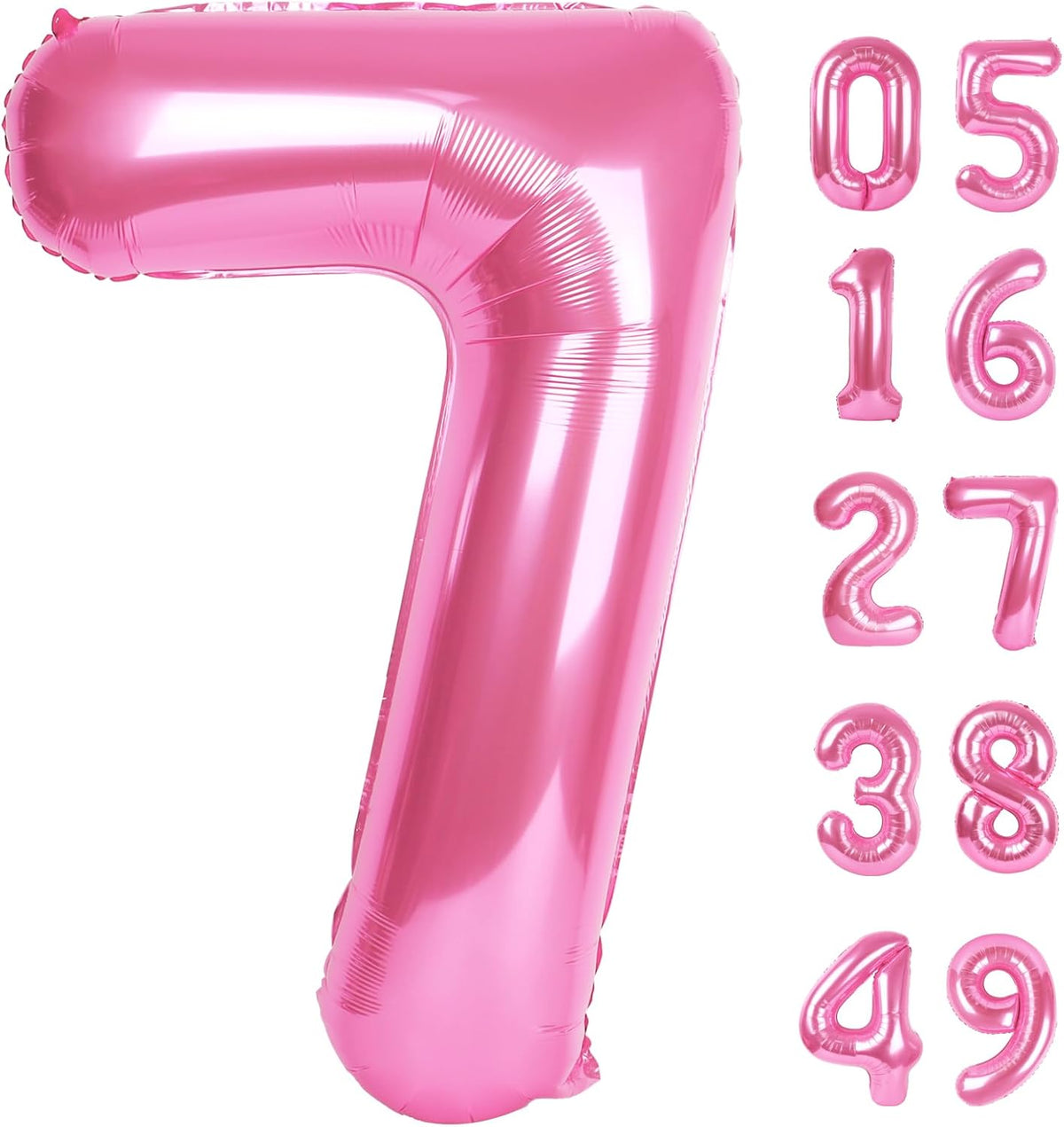 Pink Number 7 Birthday Balloon 40 Inch, Digital Balloons for 7 17 27 70 77 Party Celebration