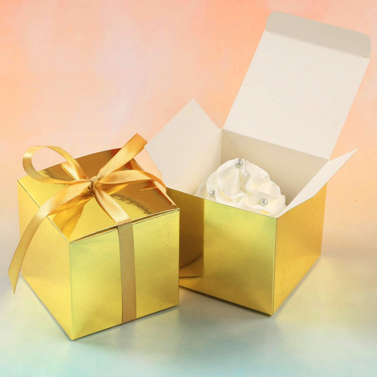 COTOPHER 25pcs Wedding Favor Boxes, Paper Gift Boxes 3x3x3 Inches Small Gift Boxes with Ribbons