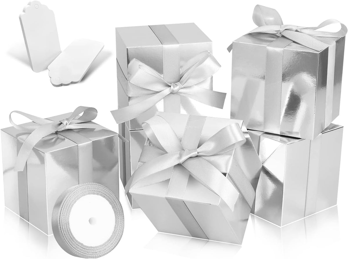 100 Pack Small Gift Boxes, 2x2x2 Inches Favor Boxes Silver Paper Gift Boxes with Lids for Presents