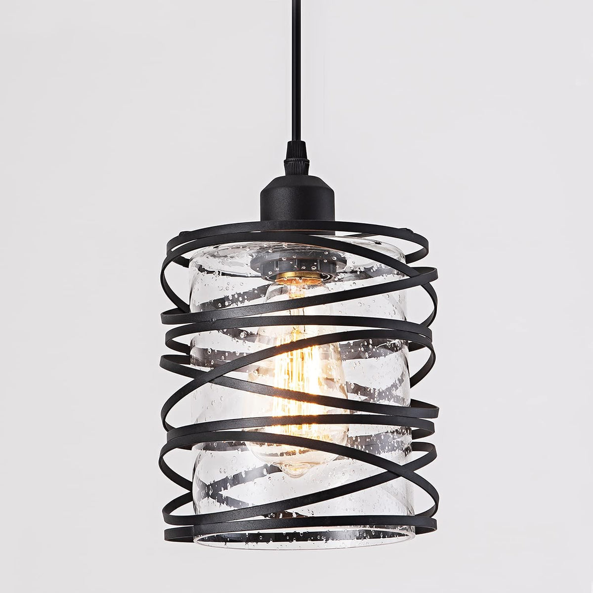 Modern Mini Pendant Light Fixture Kitchen Island Pendant Lighting 6.30''Matte Black Spiral Cage