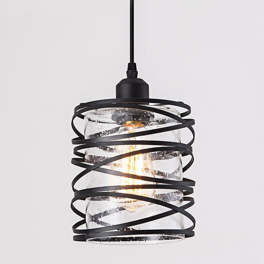 Modern Mini Pendant Light Fixture Kitchen Island Pendant Lighting 6.30''Matte Black Spiral Cage