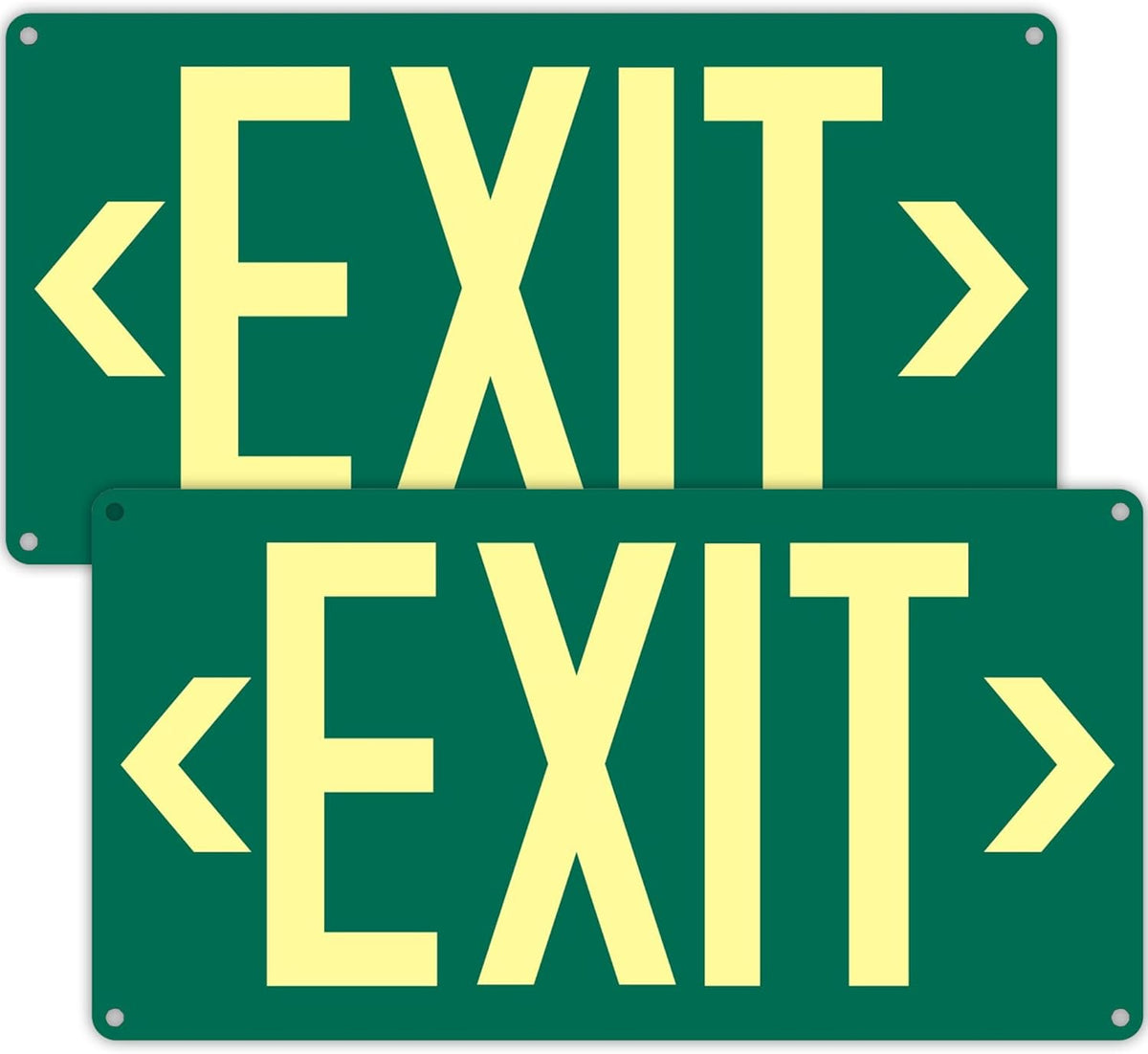 2Pack Photoluminescent Exit Sign Green - 14.25"x 7.5" Aluminum Glow In The Dark- Adhesive Backing
