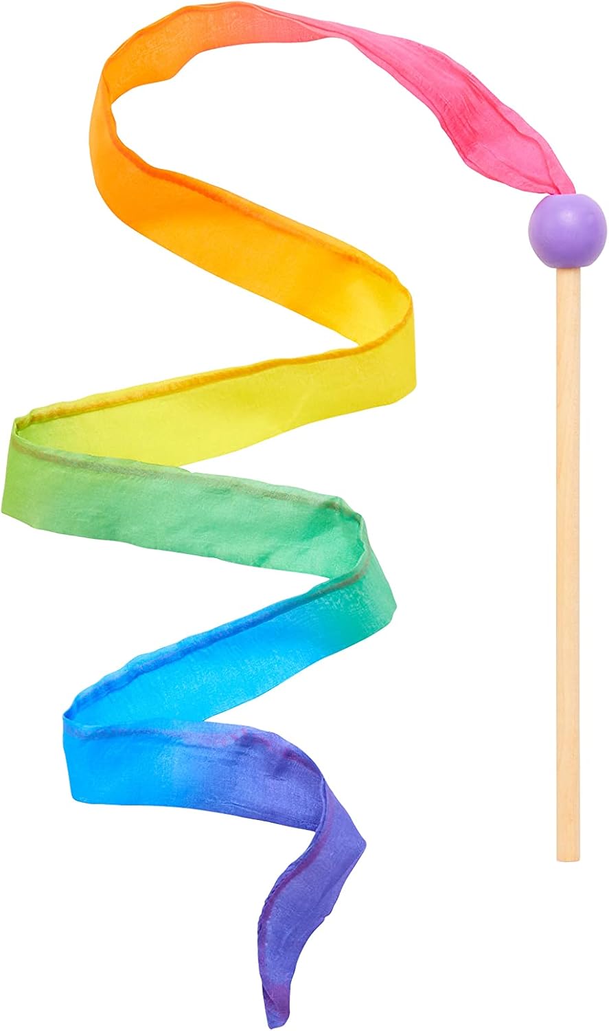 Sarah's Silks Mini Rainbow Streamer - Long Ribbon Wand for Kids, Pretend Play, Dance, Baton Stick