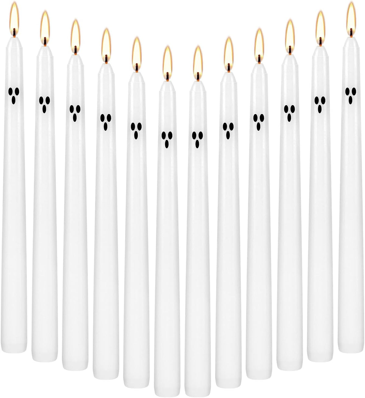 12 Pack Halloween Taper Candles - 10 Inch White Ghost Face Smokeless Candles, Long-Lasting 7+ Hour