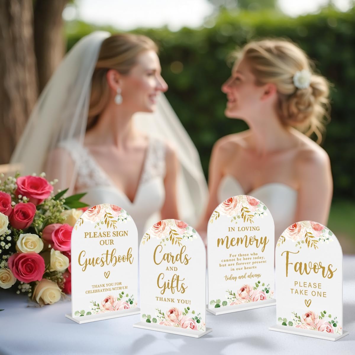 4 Pcs Acrylic Wedding Signs for Reception, Bridal Shower Decorations, Cards and Gifts Signs, Guest
