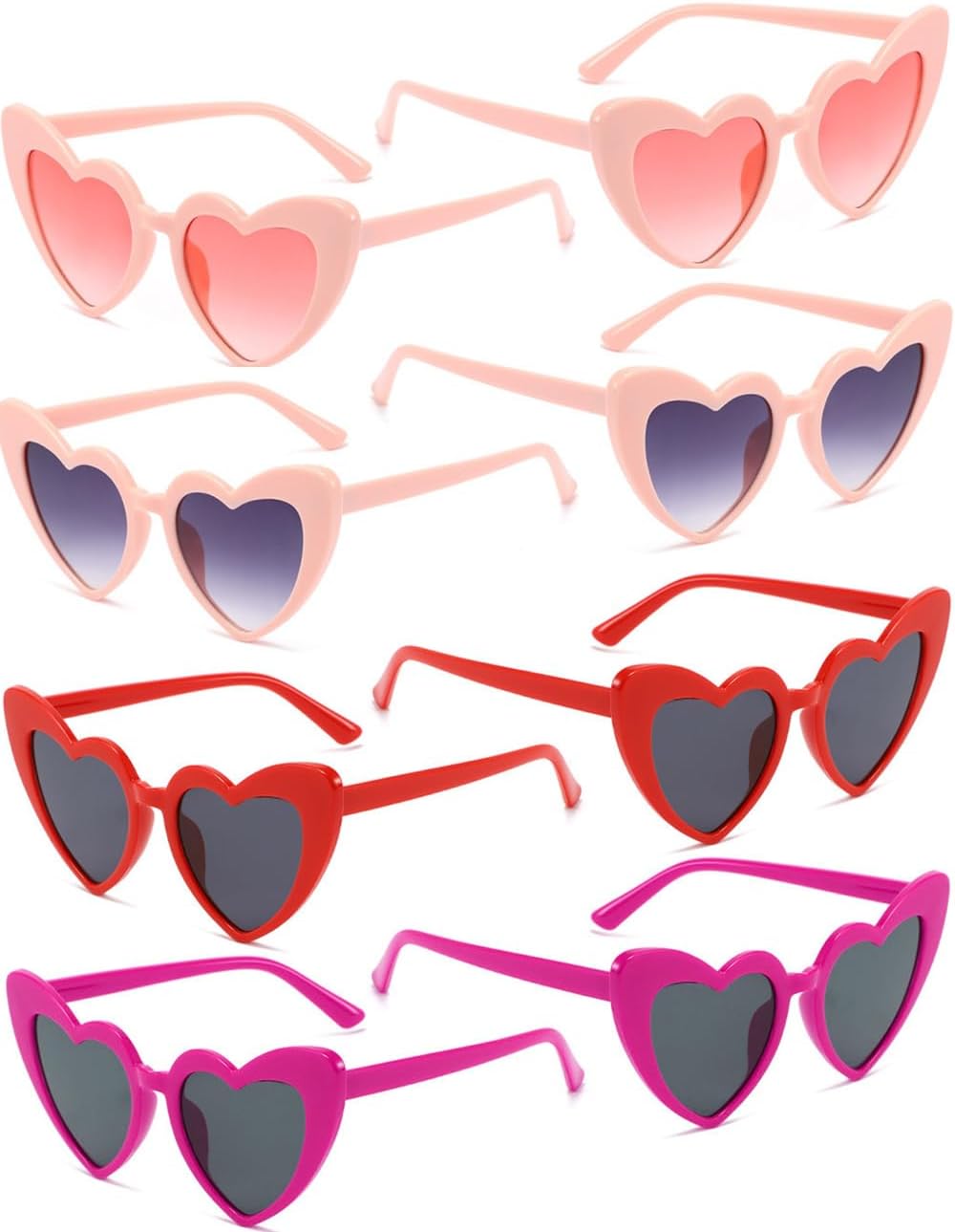 8 Pack Heart Sunglasses Vintage Cat Eye Heart Glasses Retro Bachelorette Bride Sunglasses Bulk for