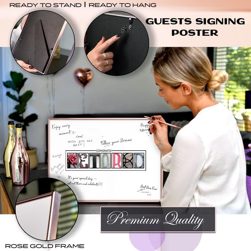 Framed Rose Gold Retirement Decorations Guest Book 12"x16" for Women - Happy Retirement Party