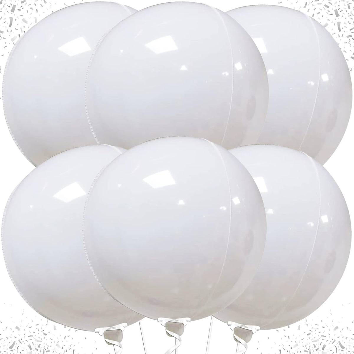 KatchOn, Round White Foil Balloons - 22 Inch, Pack of 6 | 4D Mylar White Balloons for Party