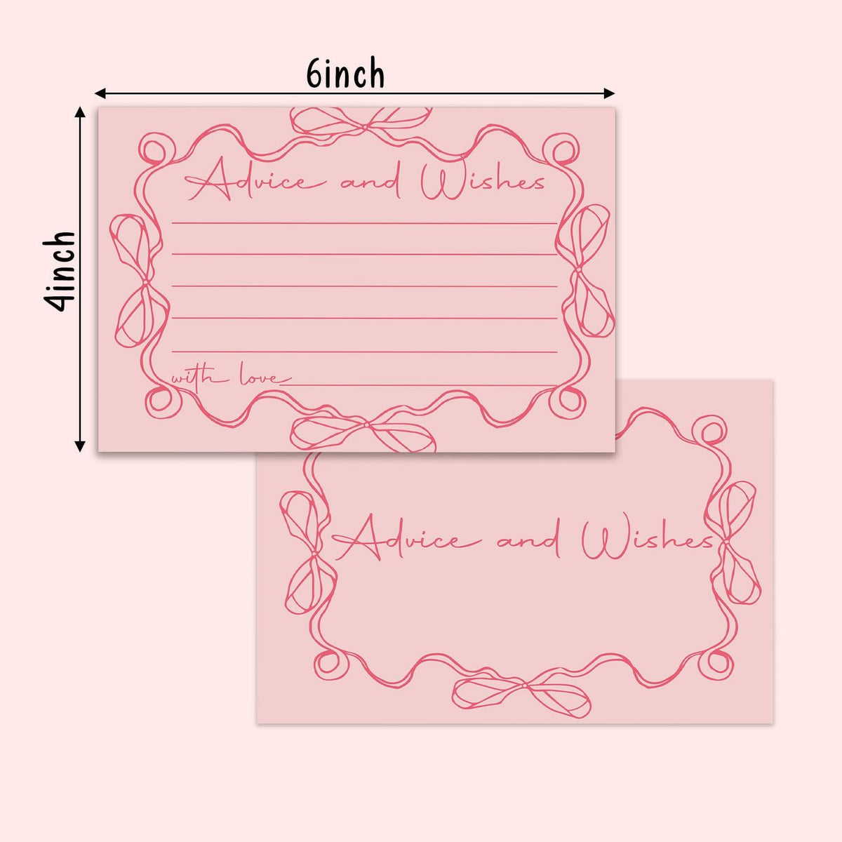 Pink bow Advice and Wishes Cards, Double-sided Blank Cards Suitable for Wedding Reception, Bridal