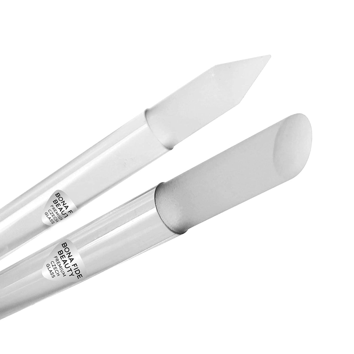 Bona Fide Beauty Glass Cuticle Pusher Set of 2 Manicure Nail Care Tools, 2PC Premium Clear Glass