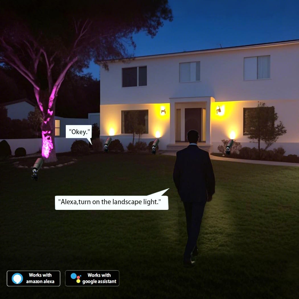 Smart RGB Low Voltage Landscape Lighting, 12V Color Changing Outdoor Spot Lights, Waterproof IP65