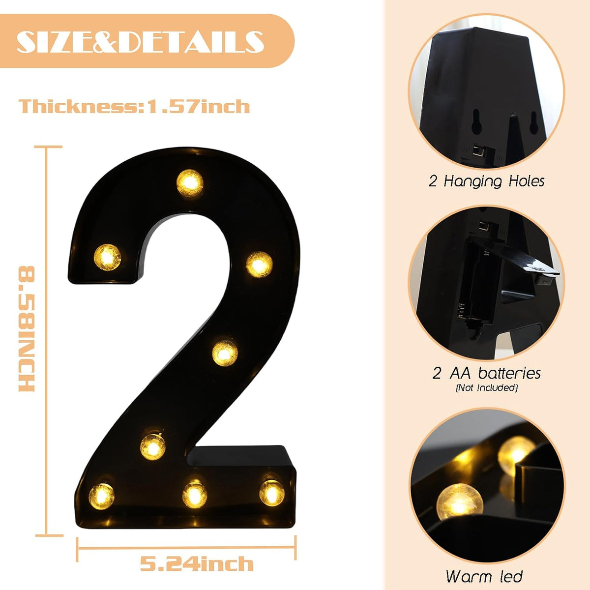 LED Marquee Numbers, 8.58 Inch Led Light Up Numbers for Party, Small Light Up Letters, Battery