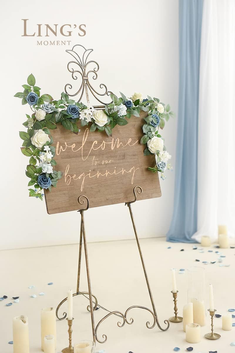 Ling's moment 5FT Dusty Blue Artificial Flower Garland Rose Leaves Floral Garland Arch Flowers Vine