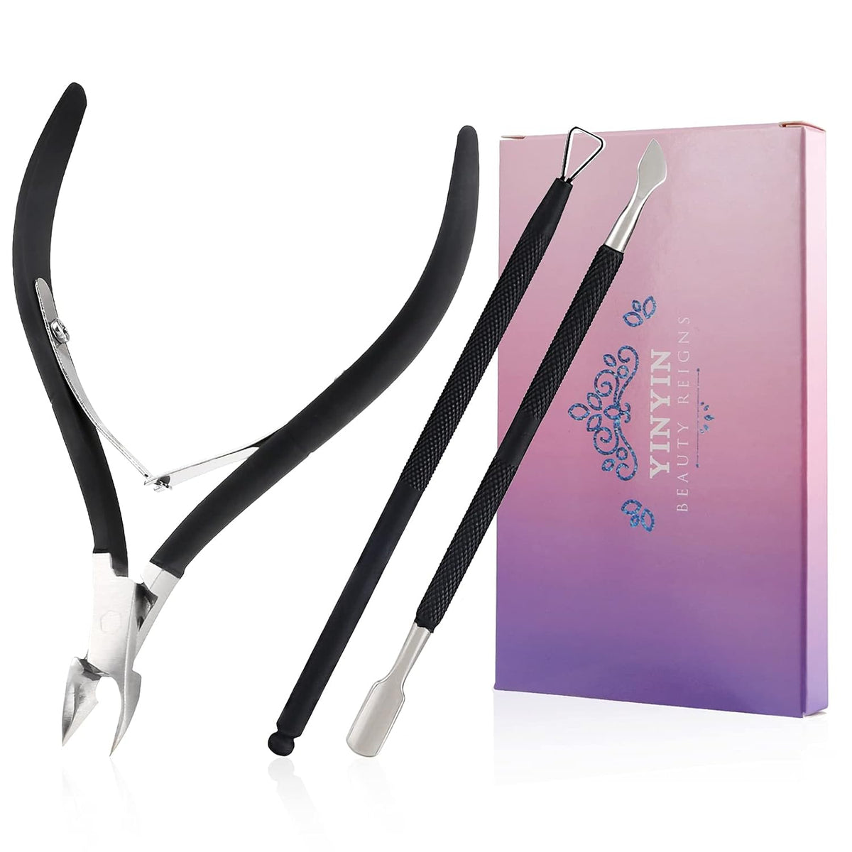YINYIN Professional Cuticle Trimmer with Pusher and Cutter - Stainless Steel Cuticle Clippers for