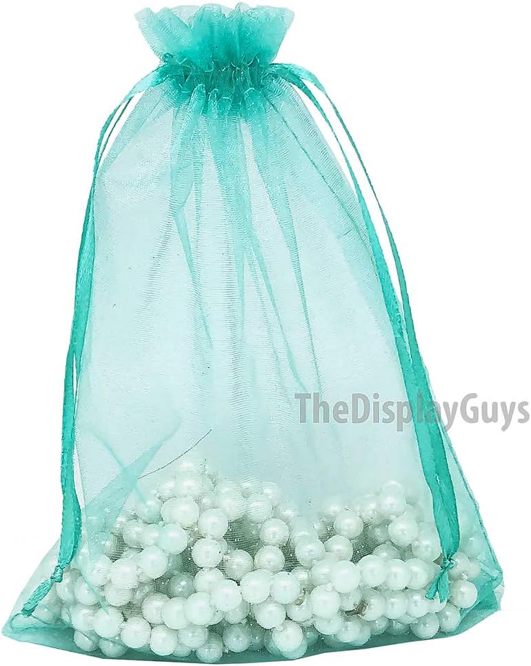TheDisplayGuys 48-Pack 6x8 Teal Sheer Organza Gift Bags with Drawstring, Jewelry Candy Treat