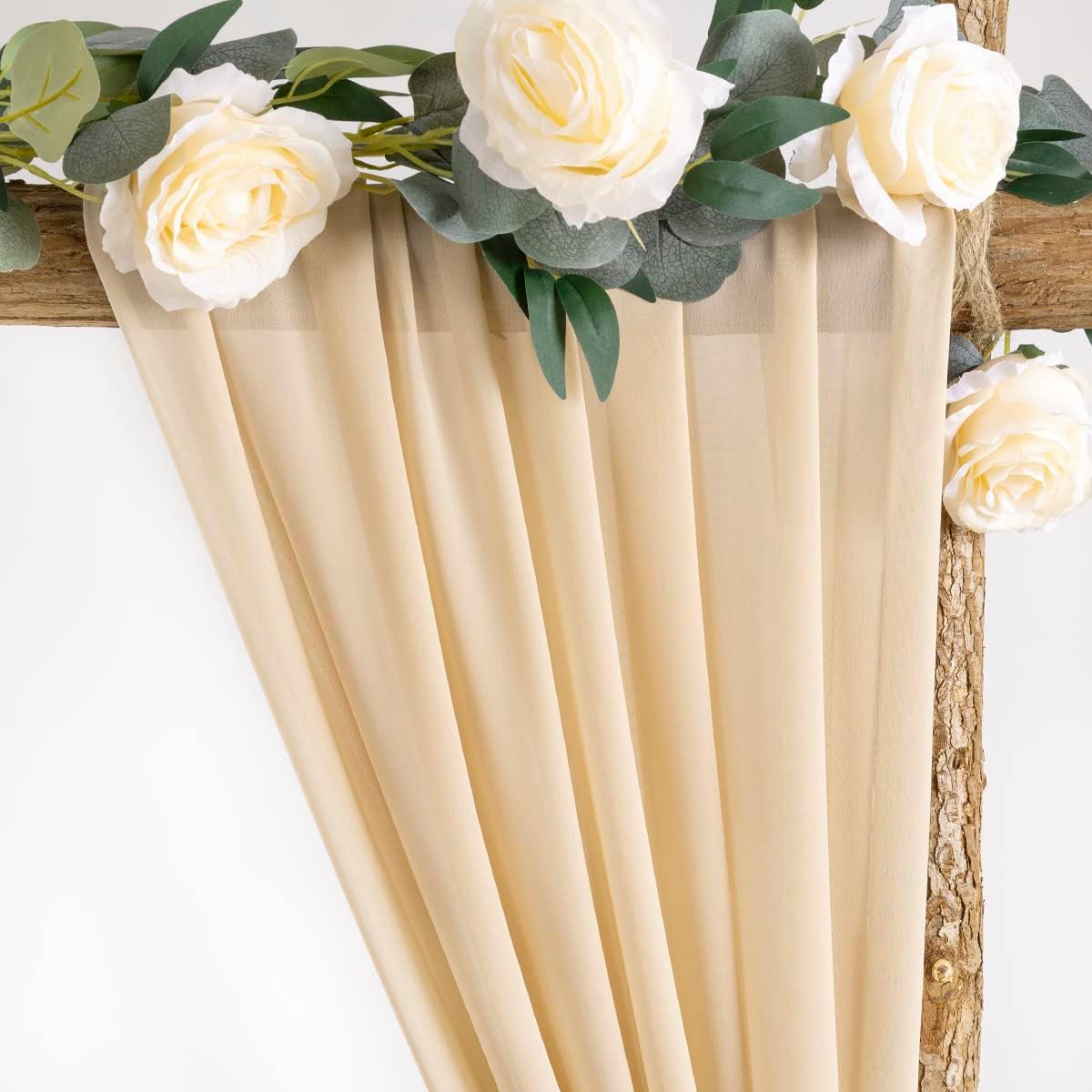 Socomi Wedding Arch Draping Fabric 2 Panels 29" x 19Ft Champagne Sheer Chiffon Curtain Drapes 6