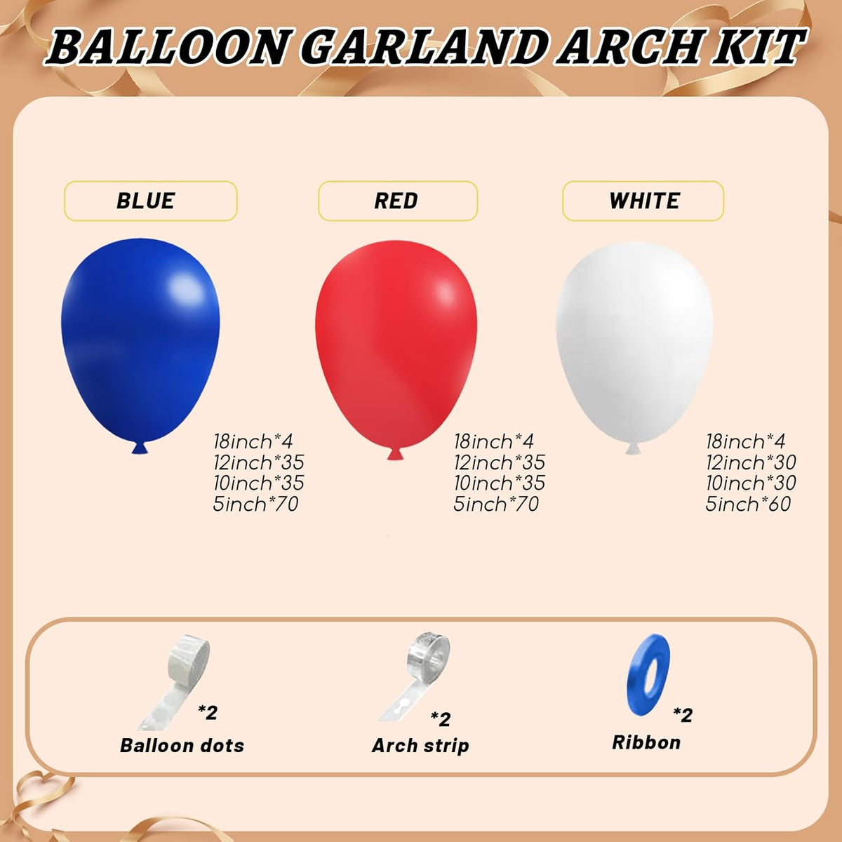 412Pcs Red White and Blue Balloons Garland Arch Kit, 5 10 12 18 inch Red White Blue Balloons for
