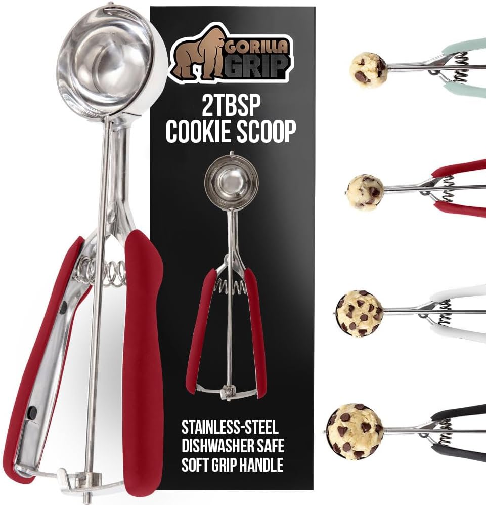 GORILLA GRIP Stainless Steel Cookie Scoop for Baking, 2 TBSP, Multipurpose Melon Baller, Meatball