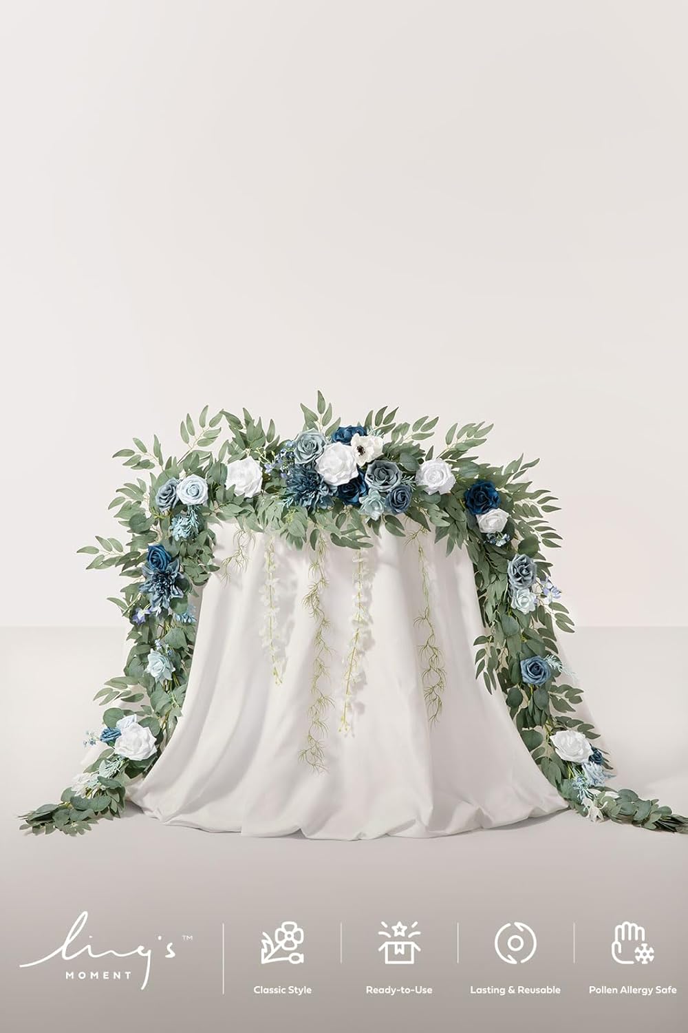 Ling's Moment 9FT Spring Flower Garland- Wedding Arch Flowers for Backdrop Decoration, Eucalyptus &