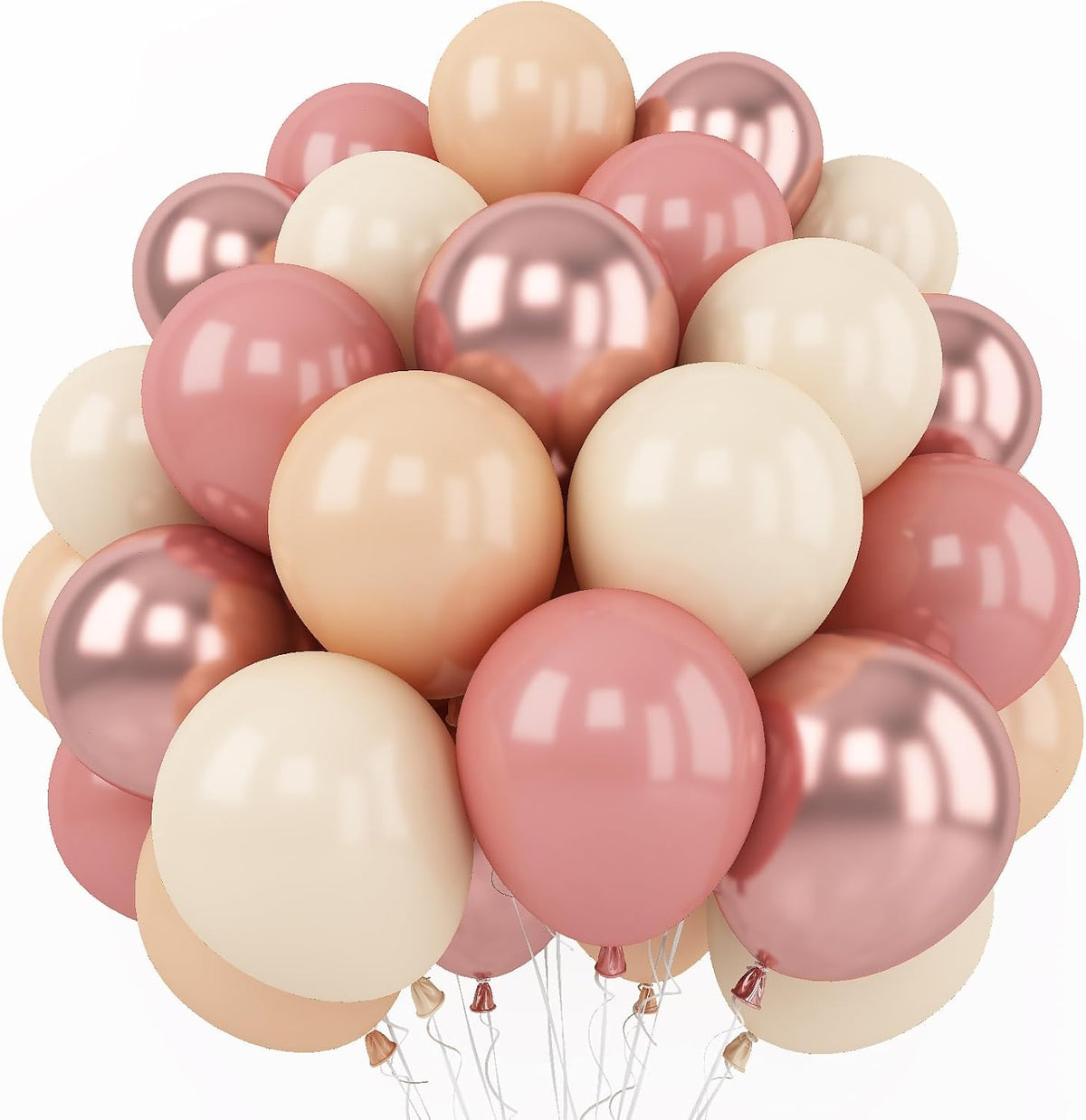 Togvu Retro Blush Pink Balloons, 60 Packs 12 Inch Dusty Pink Metallic Chrome Rose Gold White Sand