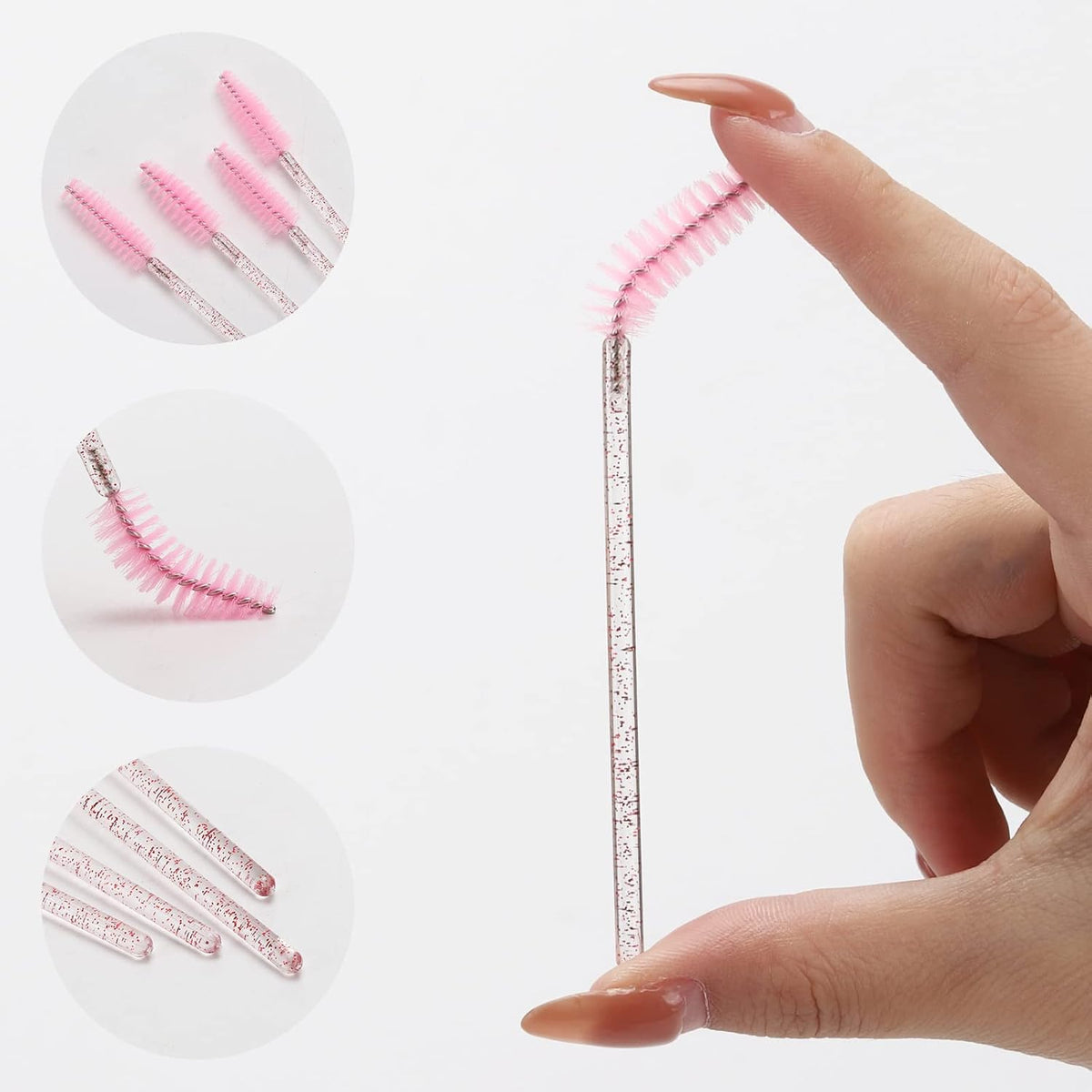 100 Pcs Disposable Mascara Wands, Lash Brushes with Container, Crystal Eyebrow Spoolies Brush for