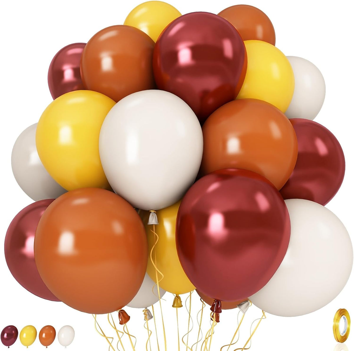 Burnt Orange Brown Balloons, 12 Inch 35PCS Fall Balloons with Orange Brown Yellow Burgundy Maroon