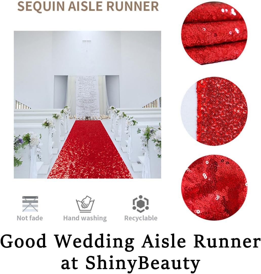 ShinyBeauty Red Sequin Aisle Runner - 2FTx15FT Glitter Carpet for Weddings, Ceremonies, and Special