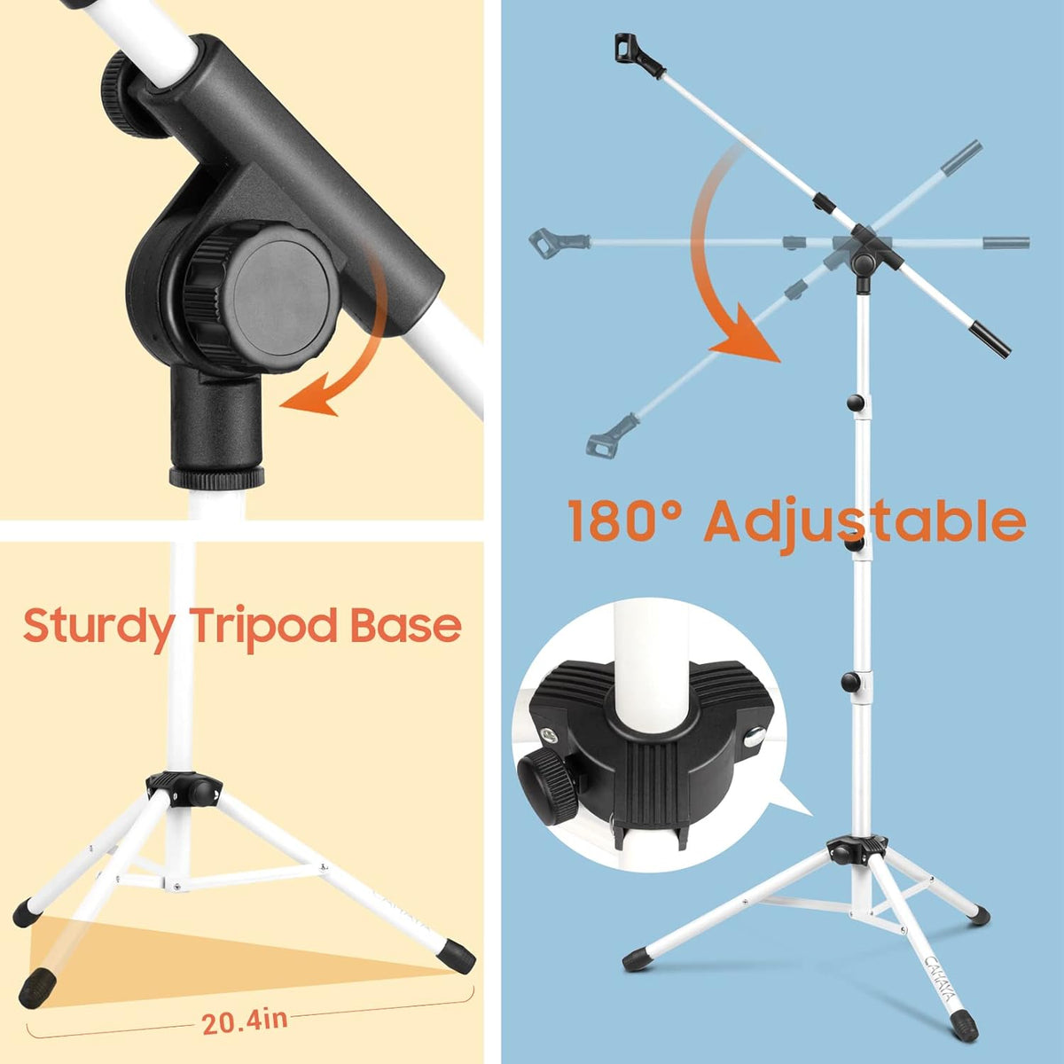 CAHAYA Microphone Stand Tripod Boom Arm Floor Mic Stand with Carrying Bag and 2 Mic Clips for