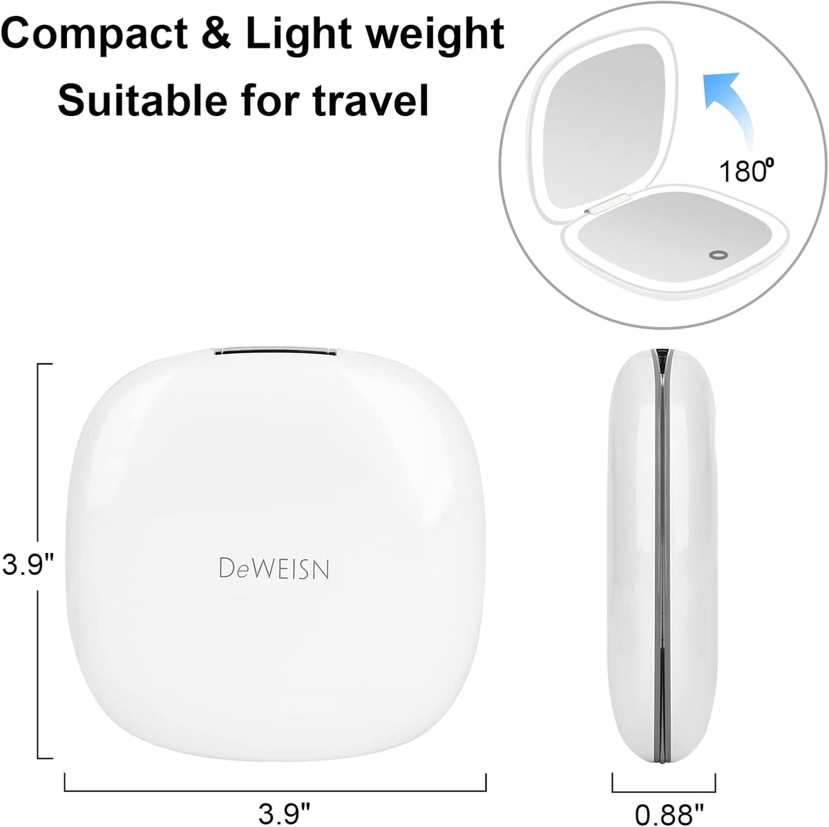 deweisn Compact Mirror, Lighted Travel Makeup Mirror with 1X/10X Magnifying Double Sided Dimmable