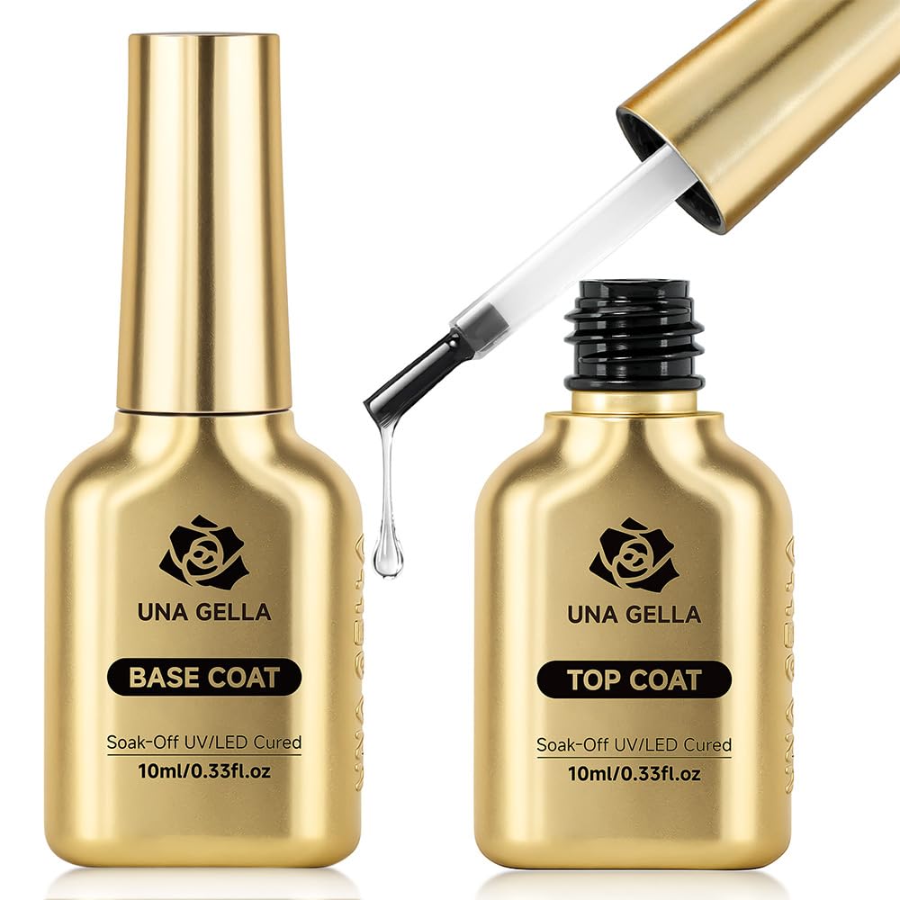 UNA GELLA No Wipe 2PCS Gel Top Coat Base Coat Set, Highly Glossy Top Coat Gel Nail Polish