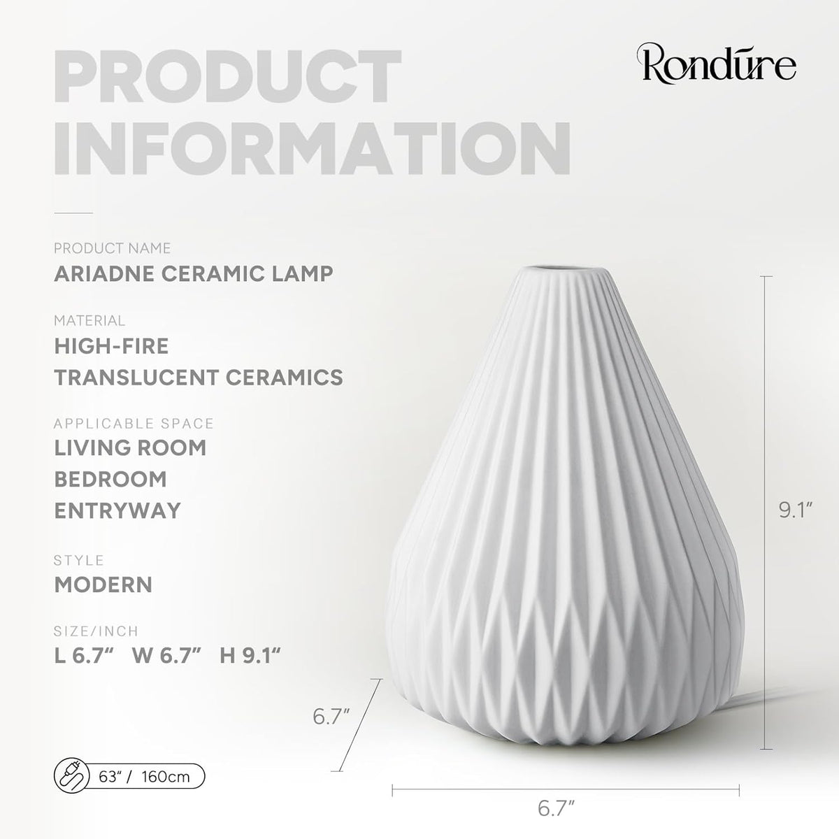 RONDURE 9.1" Modern Ceramic Table Lamp, Modern Bedside Lamps for Bedroom, Living Room and