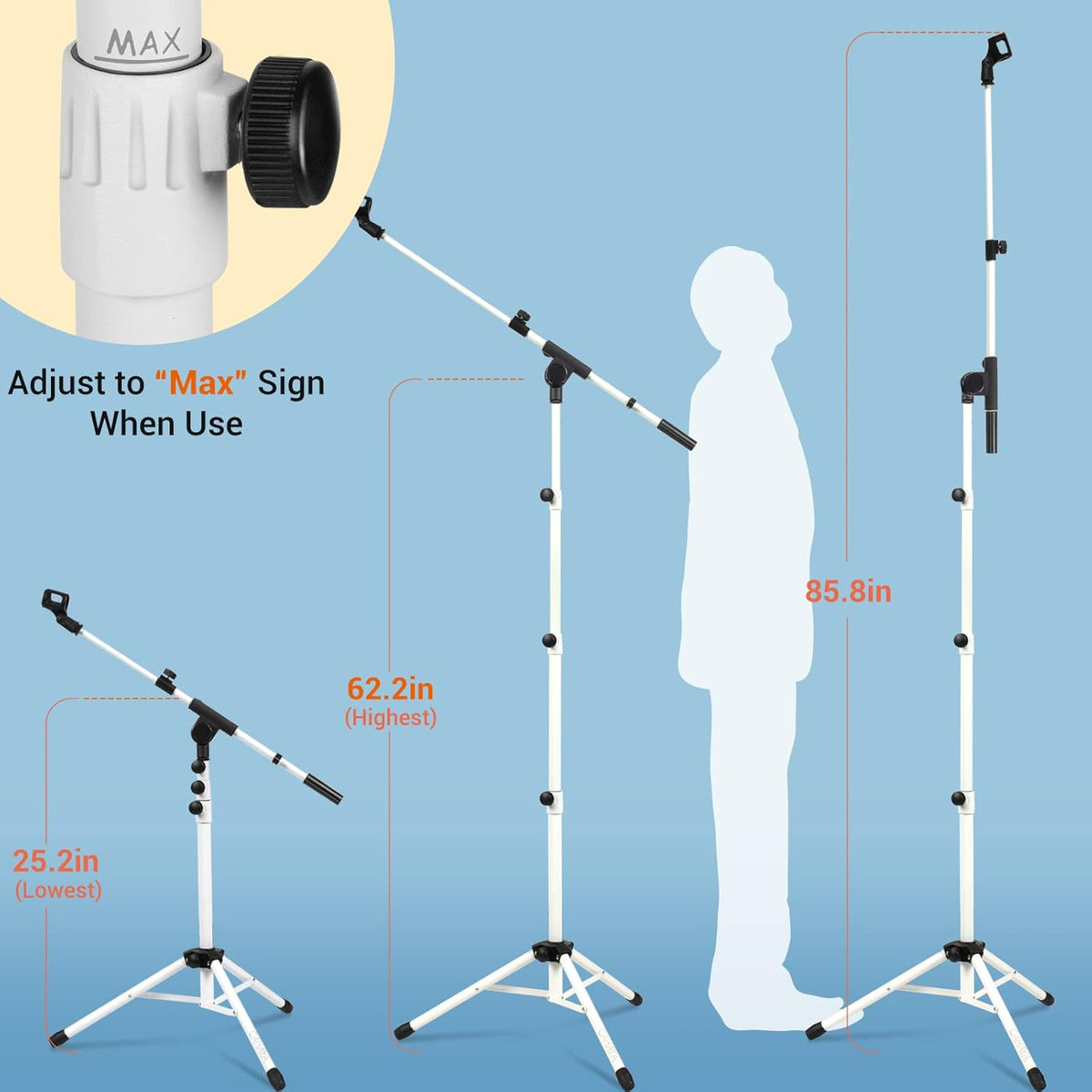 CAHAYA Microphone Stand Tripod Boom Arm Floor Mic Stand with Carrying Bag and 2 Mic Clips for