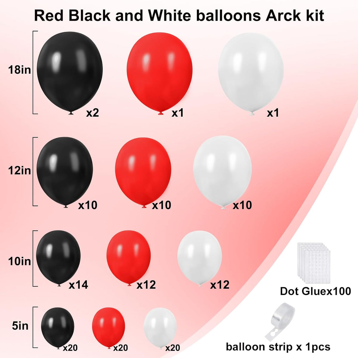 Red and Black Balloons,132pcs Red Black and White Balloons Garland Arch Kit with Different Size for
