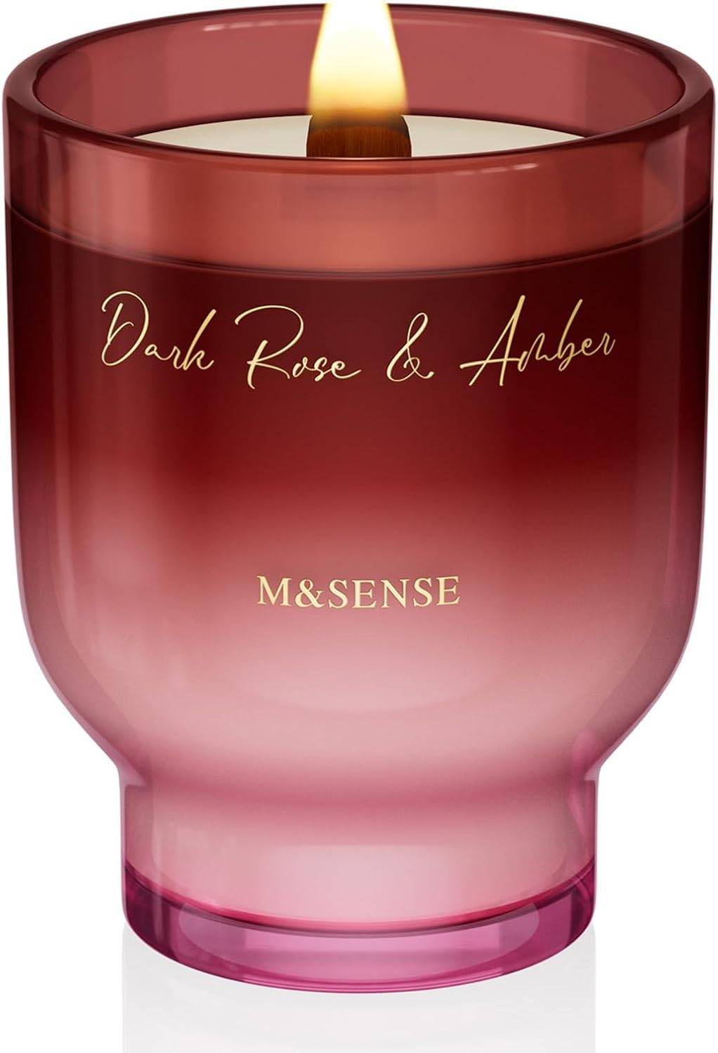 M&SENSE 16.6oz Natural Soy Large Jar Candle with Wooden Wick | Dark Rose Amber Scent | 95-Hour Burn