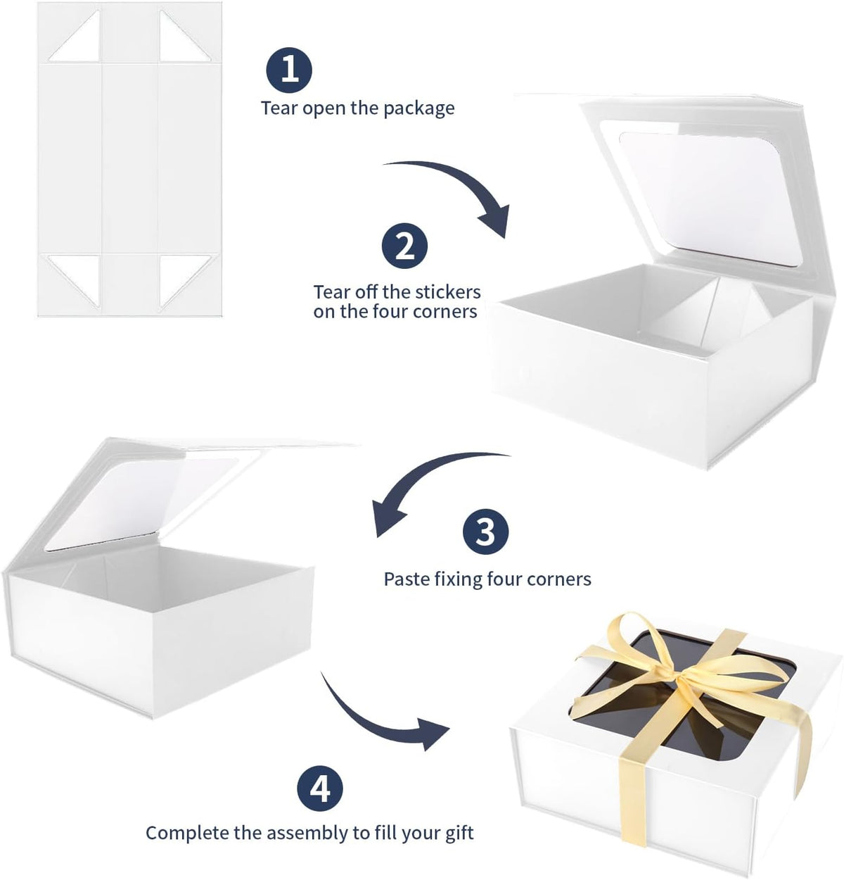 White Gift Boxes with Window,7.5"x7.5"x3.1" Bridesmaid Boxe for Gift Giving,Birthday Gift Box with