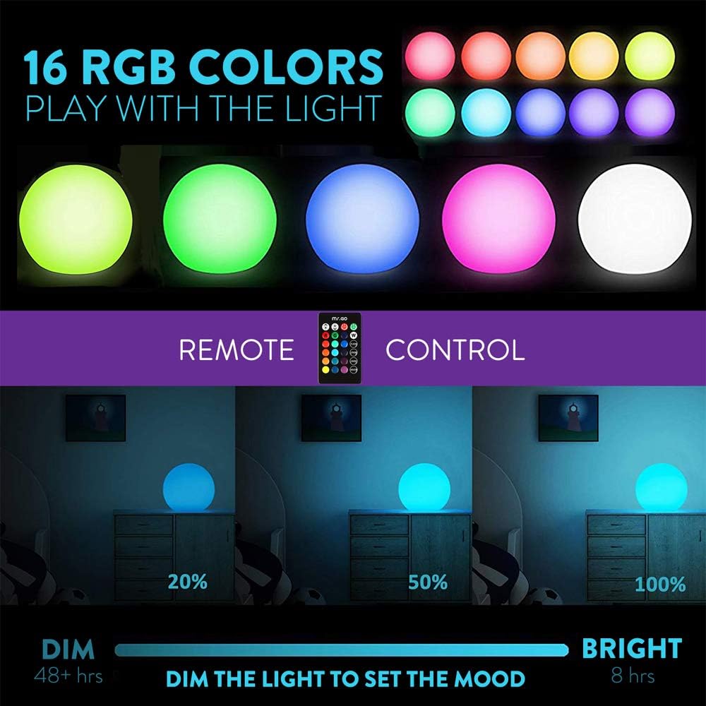Mr.Go 8-inch Ultra-Fun LED Glowing Ball Light w/Remote, RGB Color Changing Globe Mood Lamp, 16