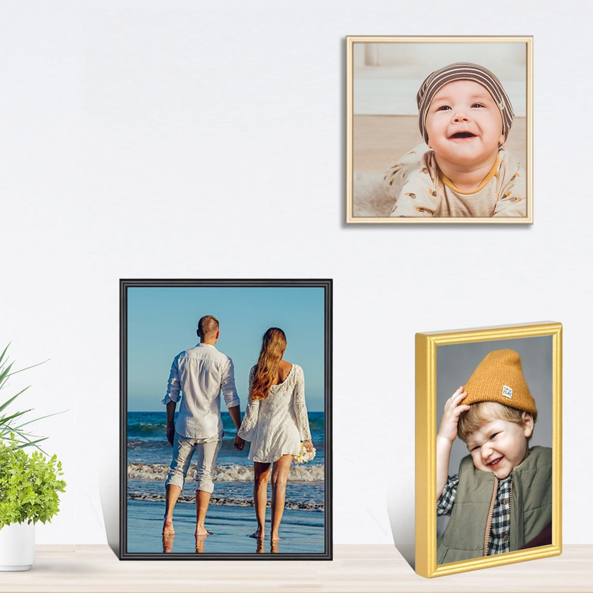5x7 Picture Frame set of 2, Matte Black Modern Thin Aluminum Metal Photo Frames with HD Real Glass
