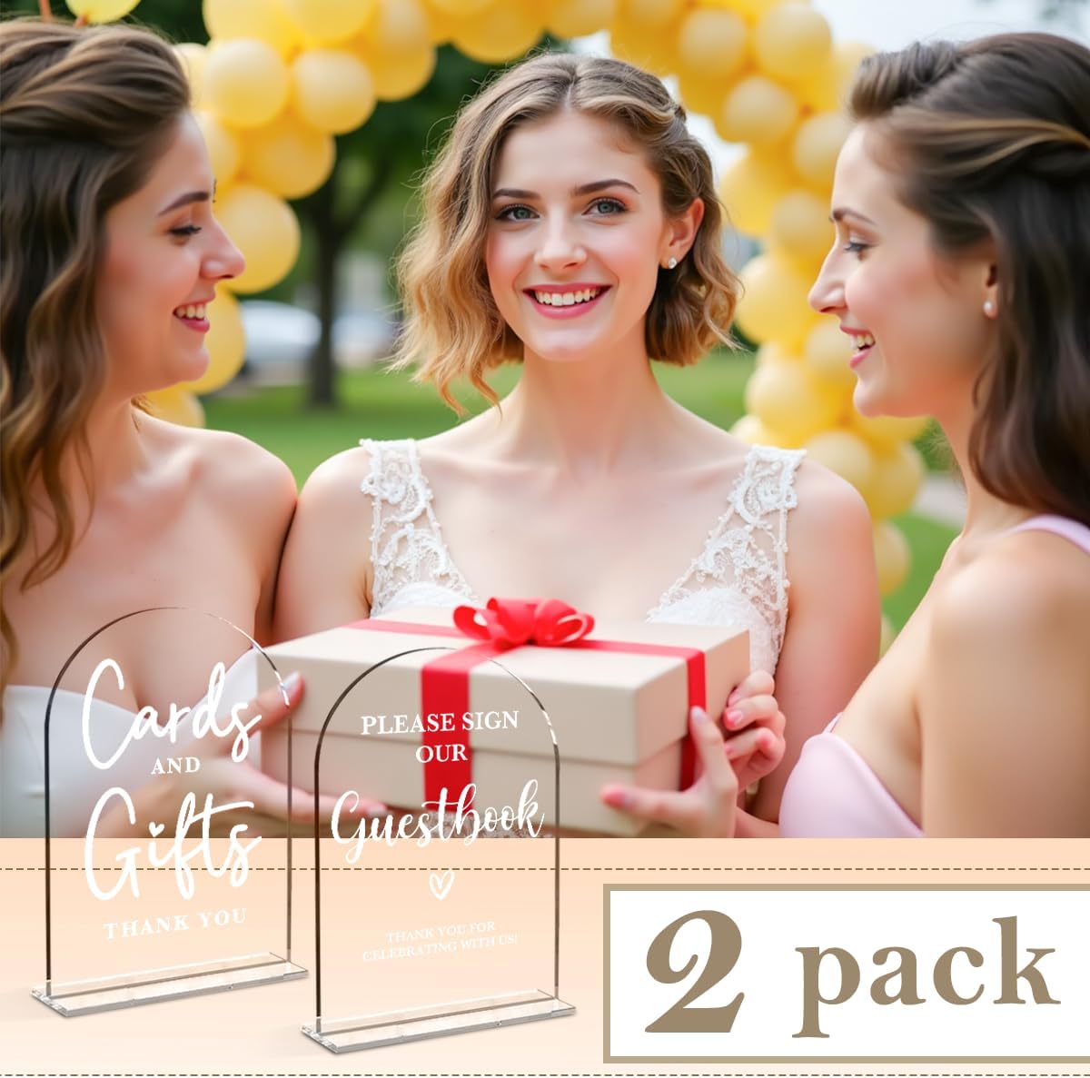 2 Pcs Acrylic Wedding Signs for Ceremony and Reception, Bridal Shower Decorations, Cards and Gifts
