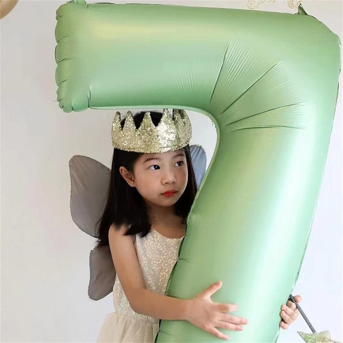 Sage Green Foil Balloon Number 7, 40'' Giant Self Inflating Number Balloons Set 0-9, Large Olive
